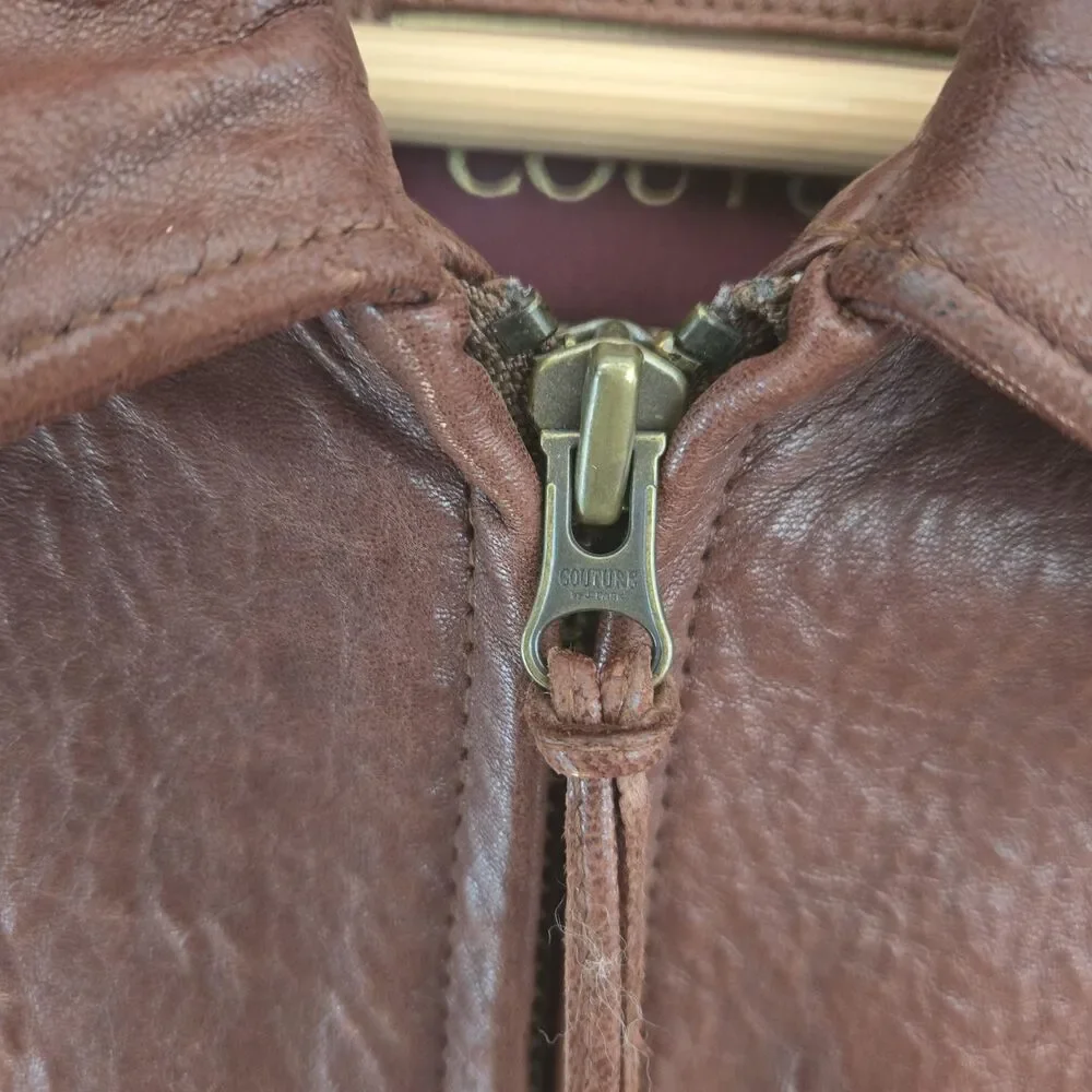 Vintage genuine lamb leather brown bomber jacket -‎ mens medium